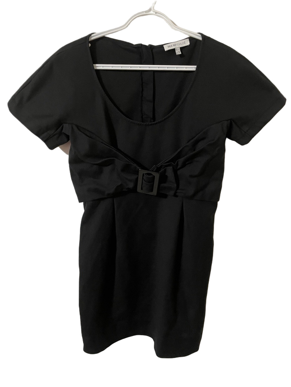 See By Chloe Black Short Sleeve Dress With Front Belt Detail Size 8